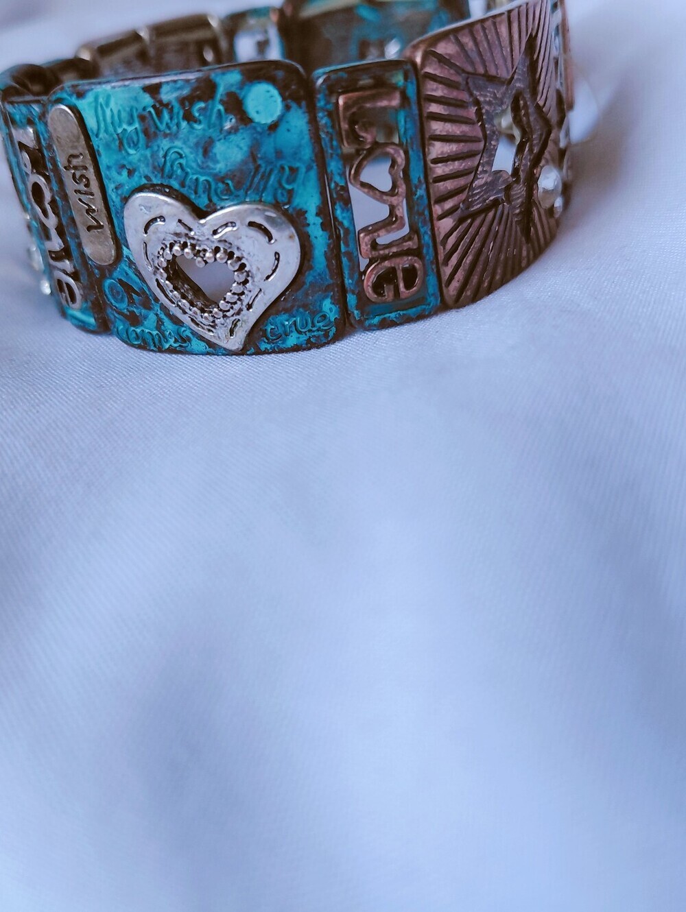 Vintage Southwestern Mixed Metal Patina Stretch Cuff Bracelet I - Picture 9 of 9
